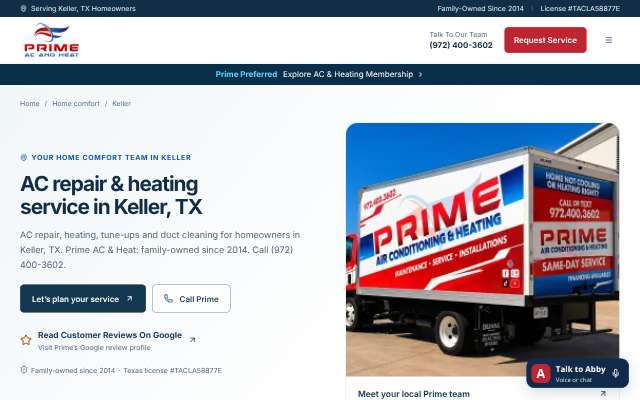Prime AC & Heat's page as the assistant saw it