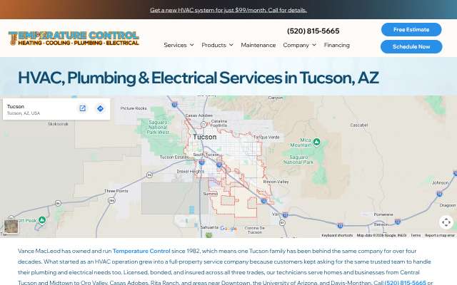 Temperature Control, Inc.'s page as the assistant saw it