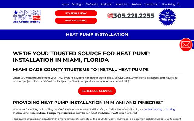 Ameri Temp Air Conditioning, Inc.'s page as the assistant saw it