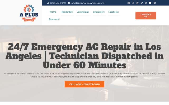 A Plus HVAC Los Angeles's page as the assistant saw it