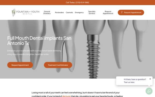 Fountain of Youth Dental's page as the assistant saw it
