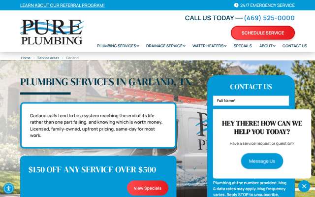 Pure Plumbing's page as the assistant saw it