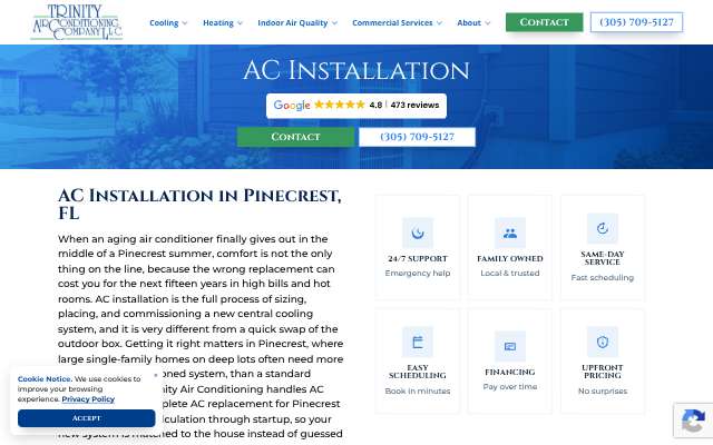 Trinity Air Conditioning Company's page as the assistant saw it