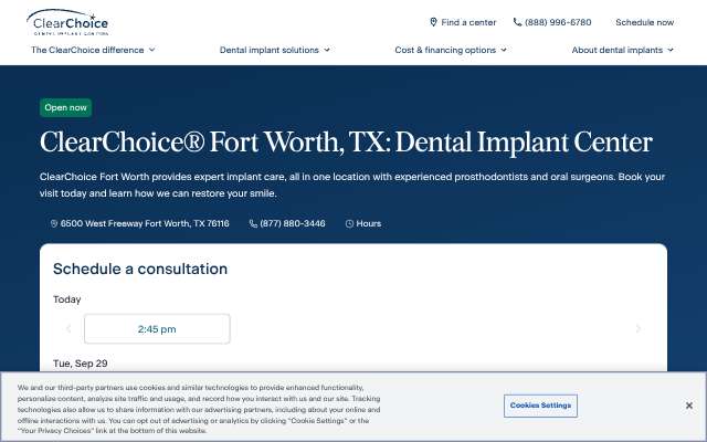 Page cited for ClearChoice Dental Implant Center - Fort Worth (6500 West Freeway)