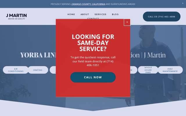 J Martin Indoor Air Quality's page as the assistant saw it