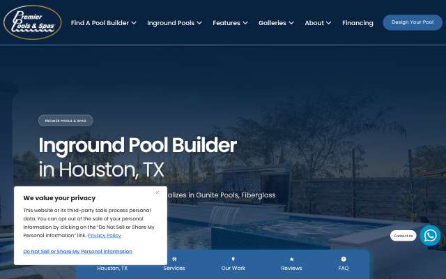 Premier Pools & Spas of Houston's page as the assistant saw it