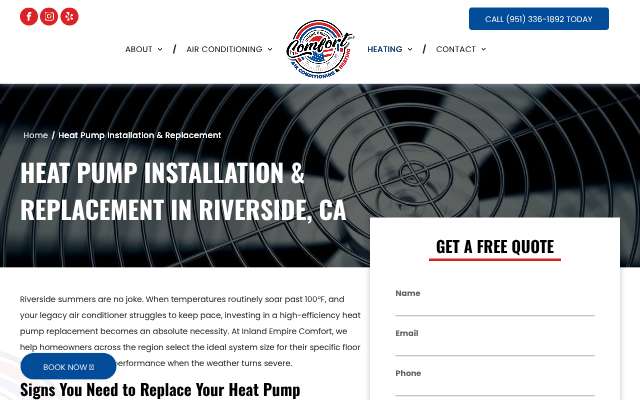 Inland Empire Comfort's page as the assistant saw it