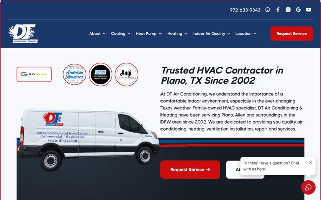 DT Air Conditioning & Heating's page as the assistant saw it