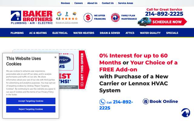 Baker Brothers Plumbing, Air & Electric's page as the assistant saw it