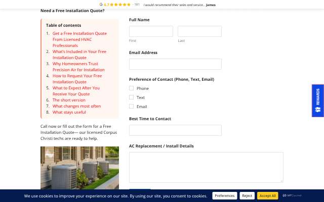 Precision Air's page as the assistant saw it