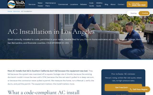 Venta HVAC's page as the assistant saw it