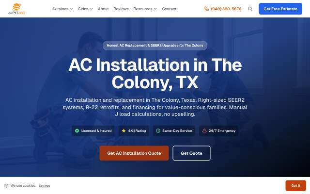 Jupitair HVAC's page as the assistant saw it
