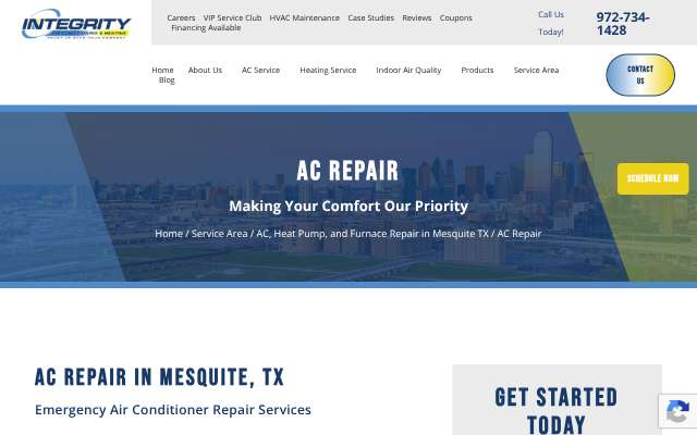 Integrity Air Conditioning's page as the assistant saw it