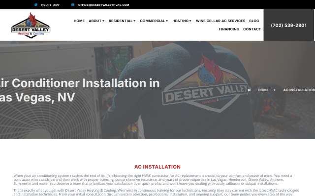Desert Valley Heating & Cooling's page as the assistant saw it