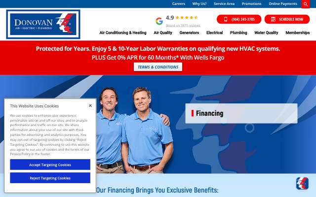 Donovan Air, Electric & Plumbing's page as the assistant saw it