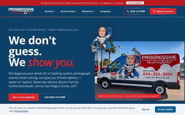 Progressive Heating & Air's page as the assistant saw it