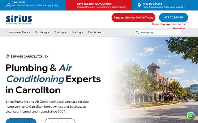 Sirius Plumbing & Air Conditioning's page as the assistant saw it
