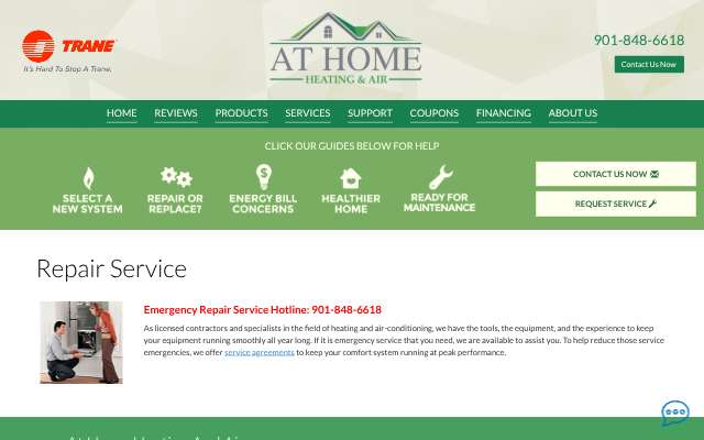 At Home Heating and Air's page as the assistant saw it