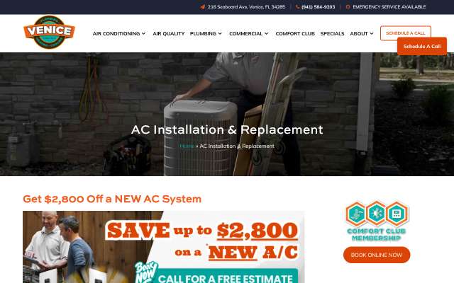 Venice Cooling & Plumbing's page as the assistant saw it