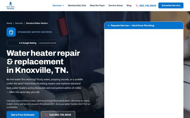 Hard Knox Plumbing's page as the assistant saw it