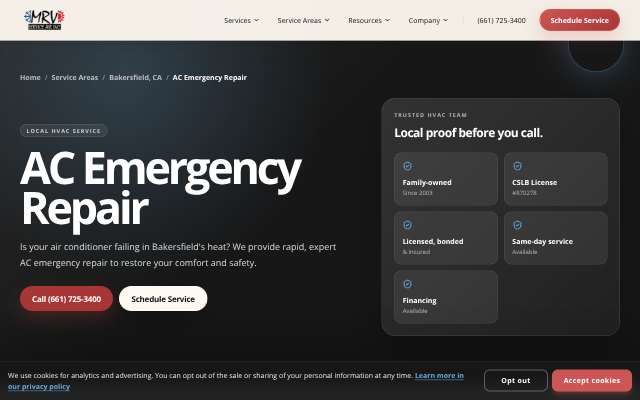 MRV Service Air Inc.'s page as the assistant saw it