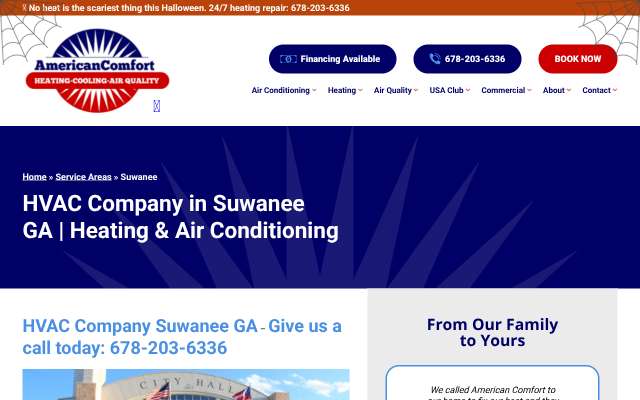 American Comfort Heating and Cooling's page as the assistant saw it