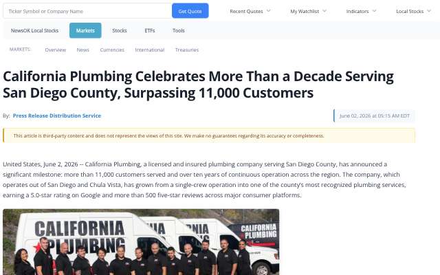 California Plumbing's page as the assistant saw it