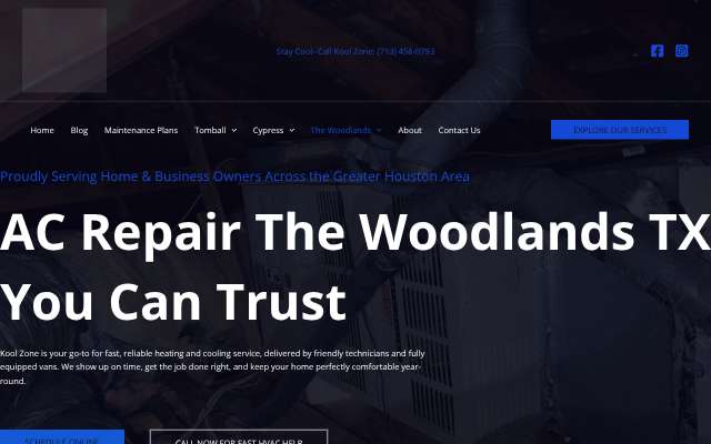 Kool Zone Air Conditioning & Heating's page as the assistant saw it