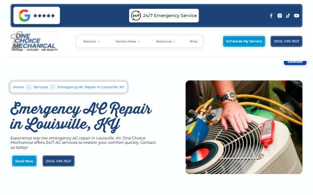 One Choice Mechanical's page as the assistant saw it