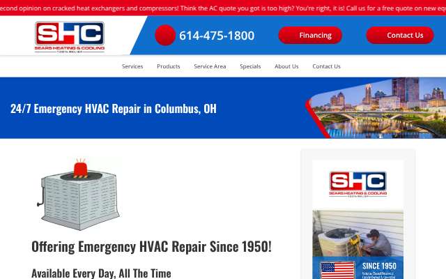 Sears Heating & Cooling's page as the assistant saw it