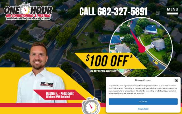 One Hour Air Conditioning & Heating's page as the assistant saw it