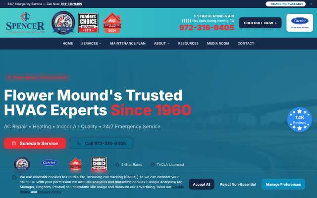 Spencer Air Conditioning and Heating's page as the assistant saw it