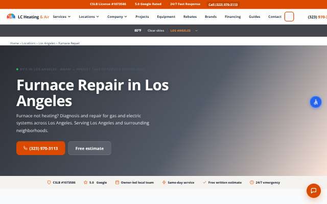 LC Heating & Air's page as the assistant saw it