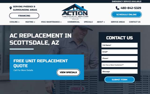 Action Mechanical Services's page as the assistant saw it