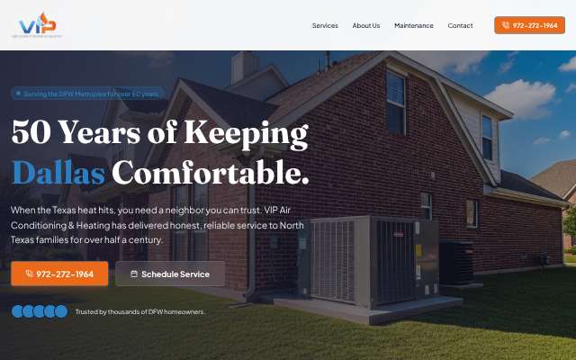 VIP Air Conditioning & Heating's page as the assistant saw it
