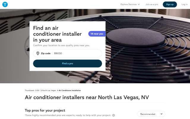 Thumbtack's page as the assistant saw it