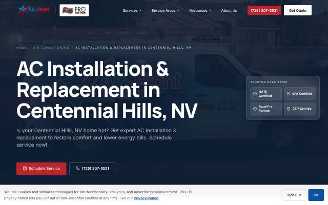 Air-Right Air Conditioning and Heating's page as the assistant saw it