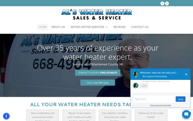 Al's Water Heater Sales & Services's page as the assistant saw it
