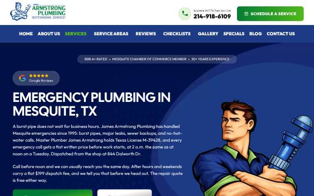 James Armstrong Plumbing's page as the assistant saw it