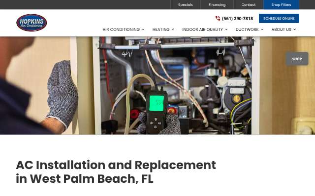 Hopkins Air Conditioning's page as the assistant saw it
