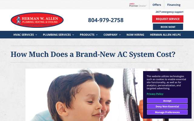 Herman Allen Plumbing, Heating & Cooling's page as the assistant saw it