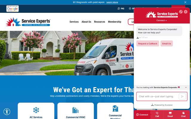 Service Experts Heating & Air Conditioning's page as the assistant saw it