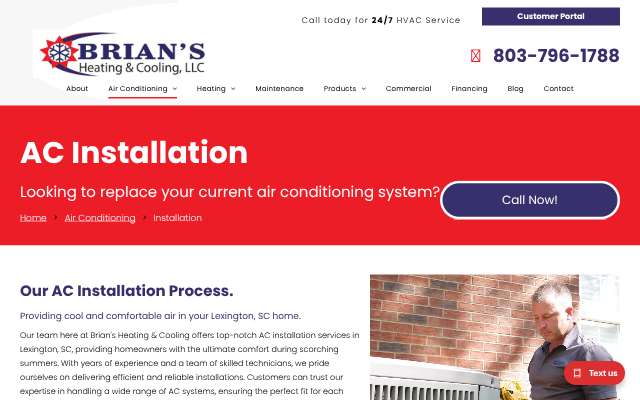 Brian's Heating & Cooling's page as the assistant saw it