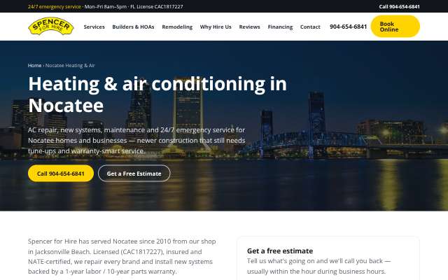 Spencer Air Conditioning's page as the assistant saw it