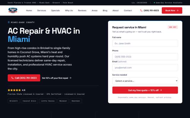 Power Air's page as the assistant saw it