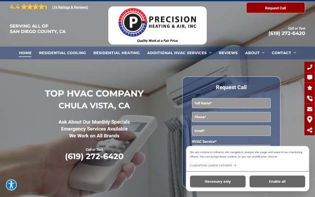 Precision Heating & AC Inc's page as the assistant saw it