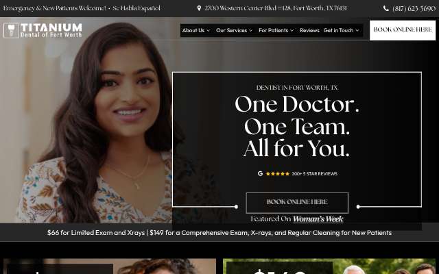 Page cited for Titanium Dental of Fort Worth (Dr. Devarshee Patel, DDS, FAGD), 2700 Western Center Blvd #128, Fort Worth, TX 76131