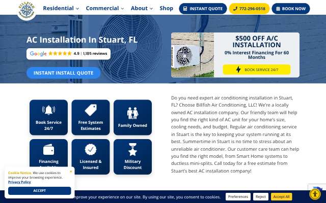Billfish Air Conditioning's page as the assistant saw it
