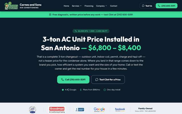 Carnes and Sons Air Conditioning's page as the assistant saw it