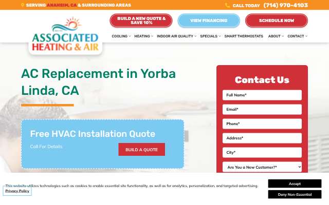 Associated Heating & Air's page as the assistant saw it